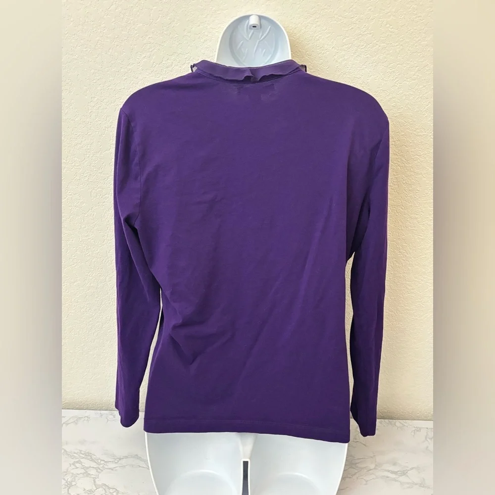 American Living Womens Blouse Purse Henley Ruffle Long Sleeve V-Neck Size L​ - Picture 3 of 4